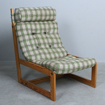 Skandinavischer Sessel , Stoff, Kiefernholz, 1970er.