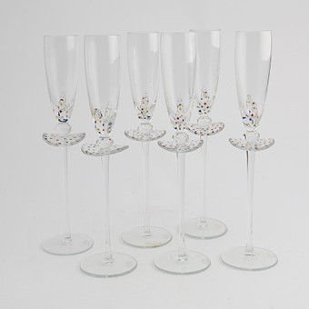 CHAMPAGNEGLAS, 6 st märkta Storm, handgjorda, dansk des...
