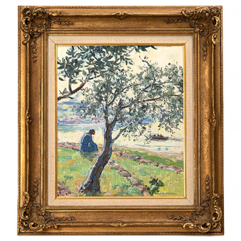 OLLE HJORTZBERG. Olja på pannå, signerad.