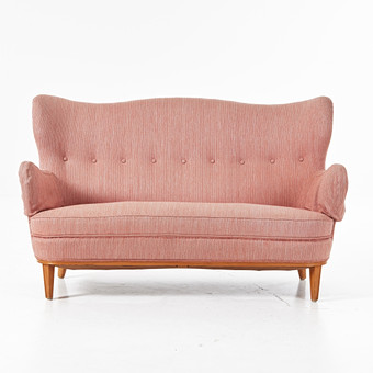 SOFFA, ek, klädsel i randig textil, fast stoppad sits, ...