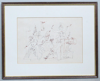 FRITZ HUHNEN. 'Nachtleben', Tuschezeichnung, signiert.