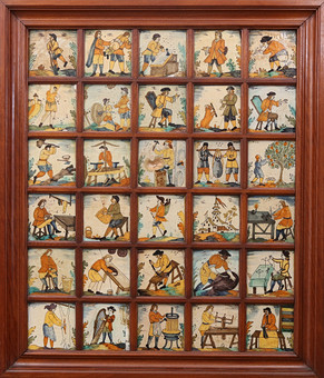 Panel of 30 Catalan “d'arts i oficis” tiles, 18th century.