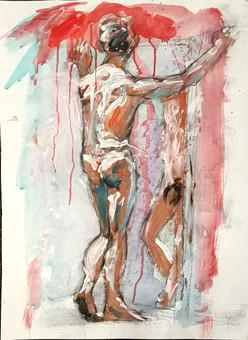 PATRICK CUENOT PAINTING OF MALE NUDE.
