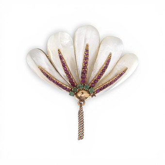French fan-shaped rhinestone brooch, mid-20th century.