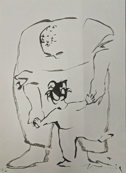 PERICO PASTOR. ABUELO CON NIÑO. TINTA SOBRE PAPEL.