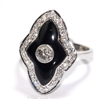 Ring 585 Gold Art Deco Diamant Onyx.