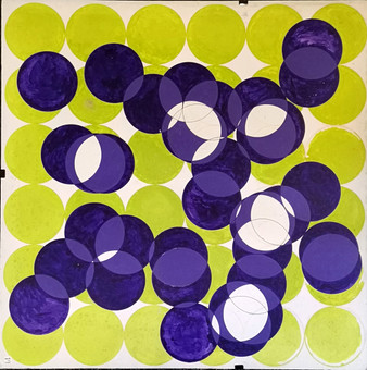 BASIL GOODE 1970'S ABSTRACT GEOMETRIC ACRYLIC OF PURPLE & GREEN CIRCLES.
