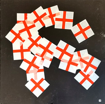 BASIL GOODE 1970'S ABSTRACT GEOMETRIC ACRYLIC PAINTING OF RED CROSSES.