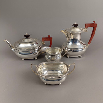 Four-piece tea/coffee set sterling silver.