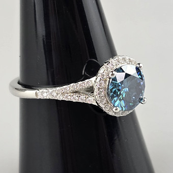 Blauer Moissanit Ring, 1,50 ct., Silber 925.