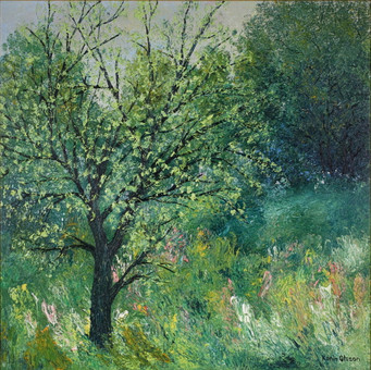 KARIN OLSSON. "Örtagård", olja på duk, signerad.