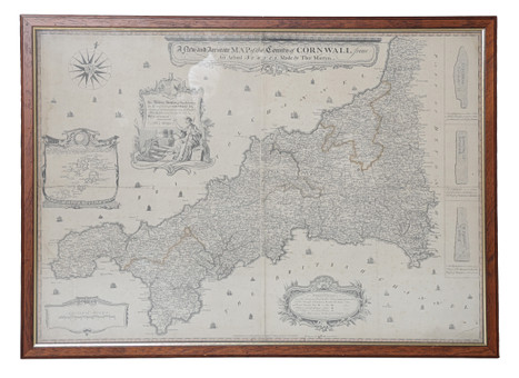 THOMAS MARTYN "A NEW AND ACCURATE MAP OF THE COUNTY OF CORNWALL FROM AN ACTUAL SURVEY MADE BY THOMAS MARTYN" 18TH CENTURY.