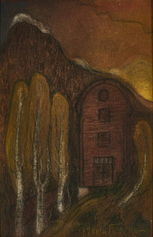 MARIA FRÖBERG (Västerås 1886-1962 Eskilstuna). Landskap i skymning, signerad Maria Fröberg, olja/blandteknik på pannå.