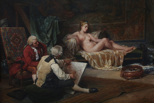 FRANCISCO SANS I CABOT. A painter's studio with the model.
