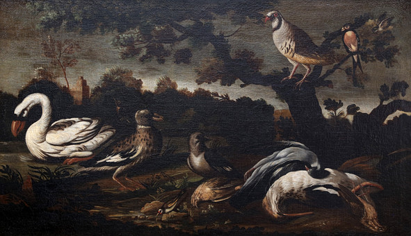 PROBABLY MALLORCA SCHOOL, 18TH CENTURY. Birds in a landscape.