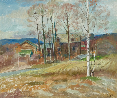 INGA BERG (Örebro, 1912–1995), "Höstlandskap med ödehus", signerad och daterad, 1970-tal, olja på duk.
