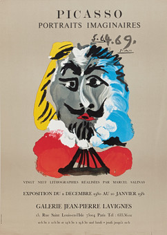 PABLO PICASSO. EFTER. Utställningsaffisch, "Portraits Imaginaires", i samarbete med Marcel Salinas, Galerie Jean-Pierre Lavignes, Frankrike 1980, offset.