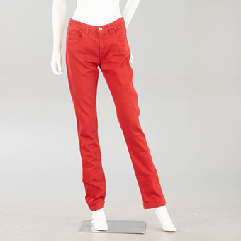 CHANEL. Jeans trousers in red, FR 38.
