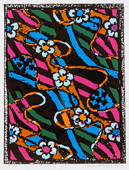 LENNART RODHE. Komposition med blommor, färglitografi, signerad, numrerad 40/150, daterad 1997.