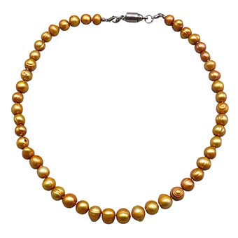 Collier de perles jaunes avec fermoir à mousqueton.