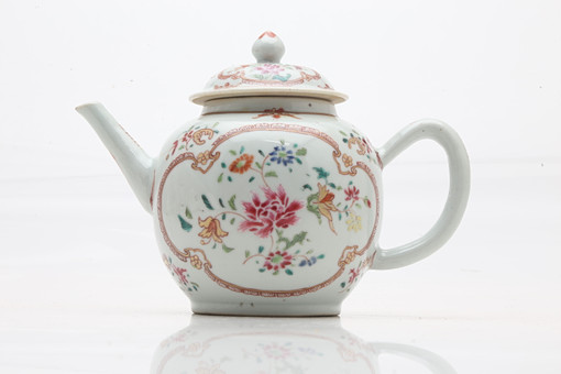 Chinese Qianlong teapot in 'rose family' porcelain for the East India Company, mid 18th Century.