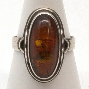 Antique Fischland ring, amber cabochon, 835 silver.
