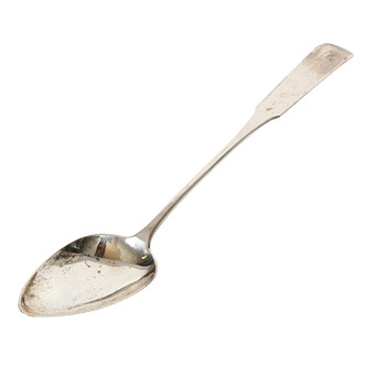 A GEORGE III SCOTTISH SILVER BASTING SPOON.