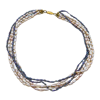 COLLIER MULTI-RANGS EN PERLES D'EAU DOUCE DE CULTURE AVEC FERMOIR EN ARGENT 835.