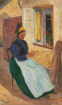 HILDA BRAG (Sverige, Ölme 1869-1957 Stockholm). Knypplande kvinna, signerad och daterad H.BRAG 1913, olja på duk.