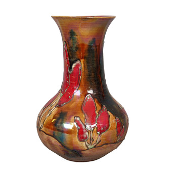 LISE B MOORCROFT, AN ORANGE LUSTRE VASE.
