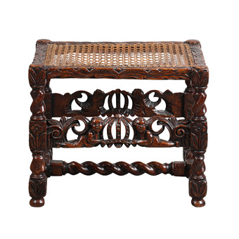A WILLIAM AND MARY CARVED WALNUT STOOL.