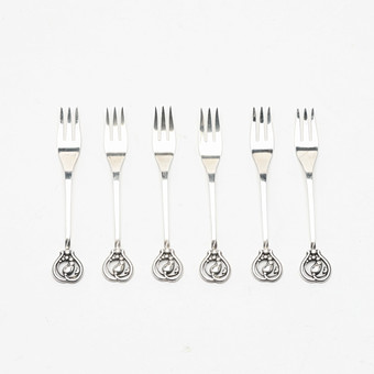 DESSERTGAFFLAR, 6 st, Georg Jensen, modell 132, Danmark, 1933-51.