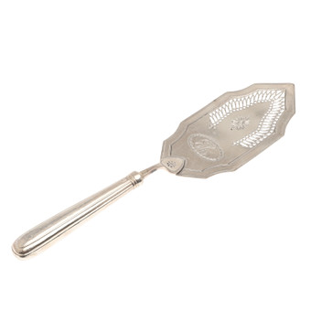 A GEORGE III SILVER FISH SLICE.