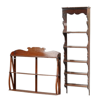A SET OF GEORGE III OAK HANGING SHELVES AND A VICTORIAN HANGING SHELF (2).