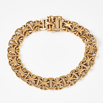 ARMBAND, 18 k guld, x-länk med stav, Guldsmed Sven Huldin, Stockholm 1971.