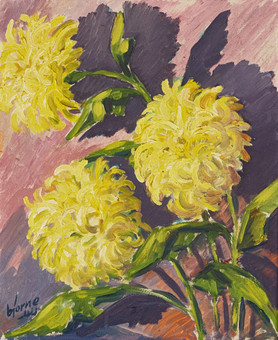 WALTER BJORNE (1908-2000), Gul krysantemum, olja på pannå, signerad och daterad -44.