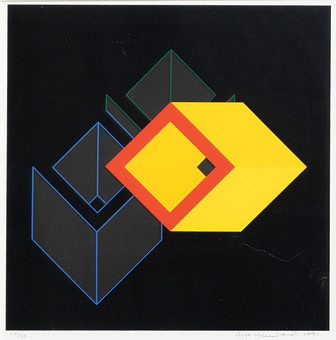 CAJSA HOLMSTRAND. Geometrsik komposition, seriegrafi, signerad och numrerad 27/50, daterad 1995.