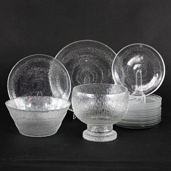 TAPIO WIRKKALA. Servisdelar, 18 st, glas, främst "Solaris", Iittala.