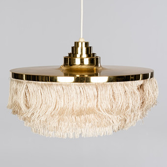 HANS-AGNE JAKOBSSON. Taklampa, mässing och sidenfransar, Markaryd, 1960/70-tal.