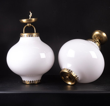 TAKLAMPOR, ett par, glas & mässing, Swedish Modern, 1940/50-tal.