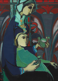 PIERRE CÉSAR LAGAGE (1911-1977). "Maternité", olja på duk, signerad.