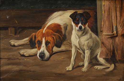 OKÄND KONSTNÄR. Hundporträtt, olja på duk, osignerad.