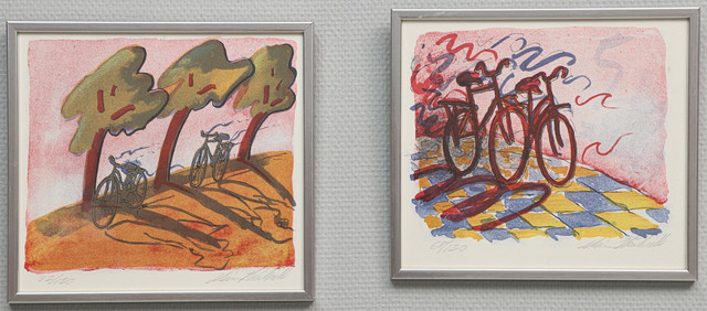 MÅNS HEIDVALL. Färglitografier, 2 st, cyklar, signerade och numrerade.