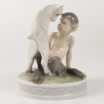 CHRISTIAN THOMSEN. Figurin, faun med get, porslin, Royal Copenhagen, Danmark.