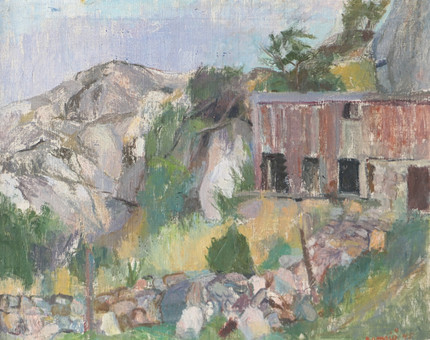 LARS RAMSIÖ. Landskap med hus, olja på duk, signerad Ramsiö -45.