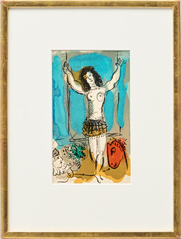 MARC CHAGALL. EFTER. Färglitografisk tryck, från omslag till Utställningskatalog; "Hommage á Marc Chagall..", Berggruen & Cie. 1967, Mourlot.