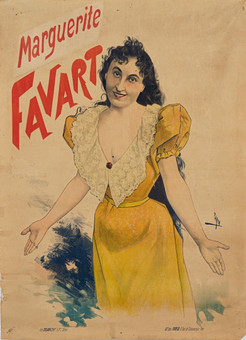 CÂNDIDO DE FARIA. Affisch, Marguerite Favart, omkring 1900-tal, litografisk affisch uppfodrad på duk, Paris.
