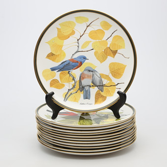 SAMLARTALLRIKAR, 12 st, porslin, "Songbirds of the world", Franklin Porcelain.
