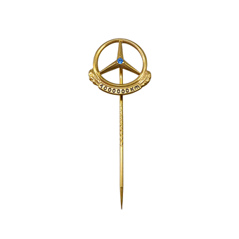 ANSTECKNADEL, MERCEDES-BENZ FAHRLEISTUNGS-EHRENNADEL, 333 GELBGOLD, 1.000.000 KM, BLAUER STEIN.
