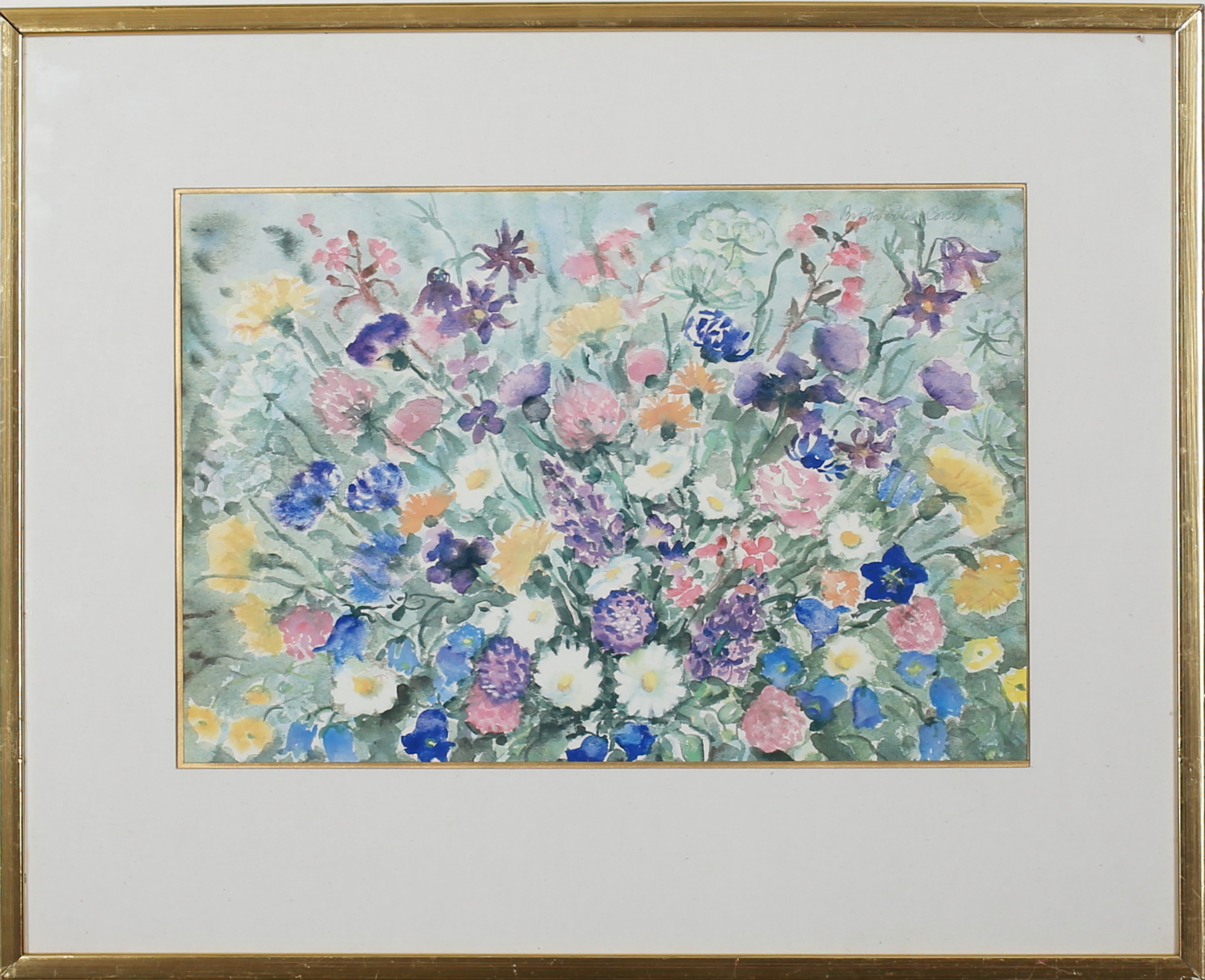BRITTA DE LA COUR. Kukka asetelma. Vesiväri. Allekirjoitettu. Taide